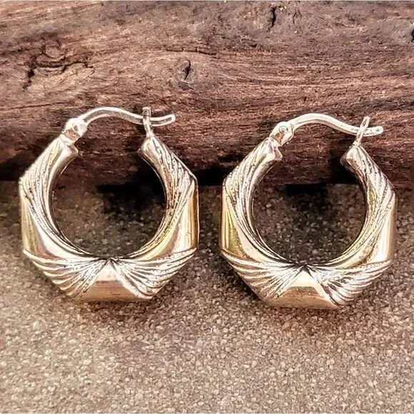 Vintage Sterling Twisted Drape Hoop Earrings - Picture 2 of 6